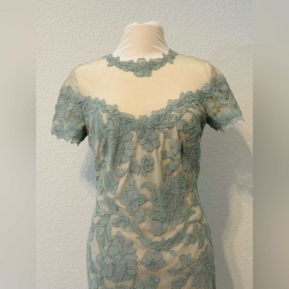 NEW Tadashi Shoji HEDY OFF-THE-SHOULDER ILLUSION DRESS Light Green Size 10 $349 - Picture 6 of 12
